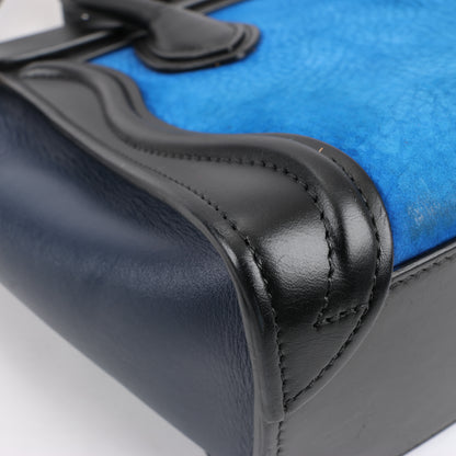 CELINE Nano Luggage Dreifarbige 2-Wege-Handtasche aus Kalbsleder in Blau x Schwarz