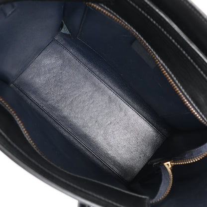 CELINE Nano Luggage Dreifarbige 2-Wege-Handtasche aus Kalbsleder in Blau x Schwarz