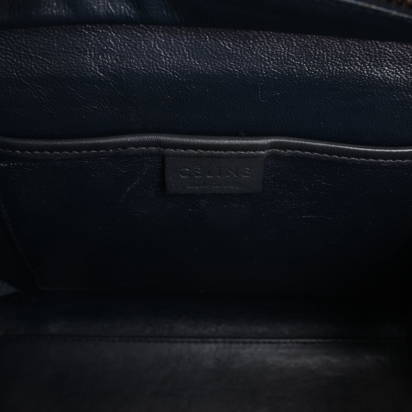 CELINE Nano Luggage Dreifarbige 2-Wege-Handtasche aus Kalbsleder in Blau x Schwarz