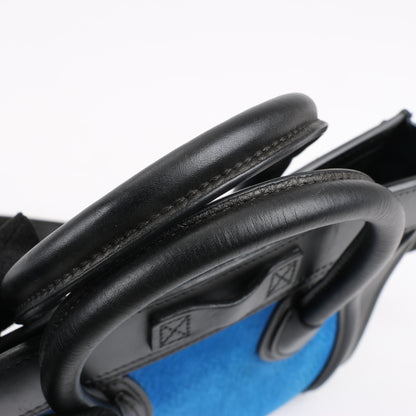 CELINE Nano Luggage Dreifarbige 2-Wege-Handtasche aus Kalbsleder in Blau x Schwarz