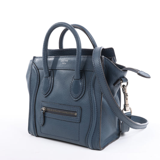CELINE Nano Luggage 2Way-Handtasche aus Leder in Marineblau