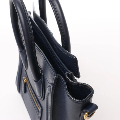 CELINE Nano Luggage 2Way-Handtasche aus Leder in Marineblau