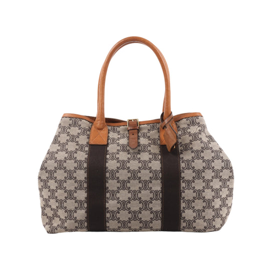 CELINE Macadam Canvas &amp; Leder Tote Bag in Beige x Braun