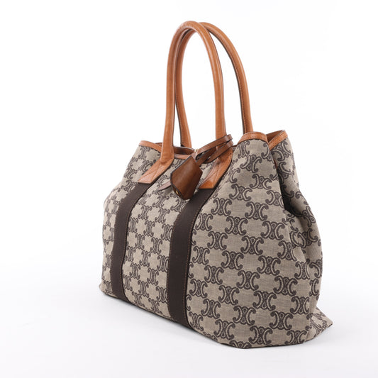 CELINE Macadam Canvas &amp; Leder Tote Bag in Beige x Braun