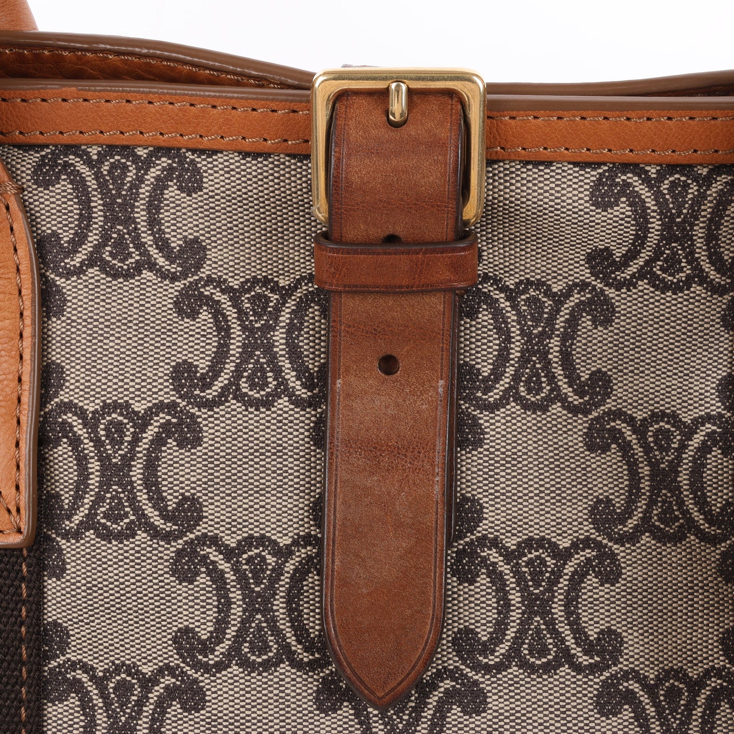 CELINE Macadam Canvas &amp; Leder Tote Bag in Beige x Braun