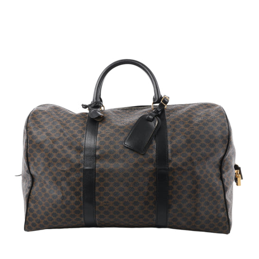 Celine Macadam Boston Reisetasche aus PVC und Leder in Schwarz × Braun