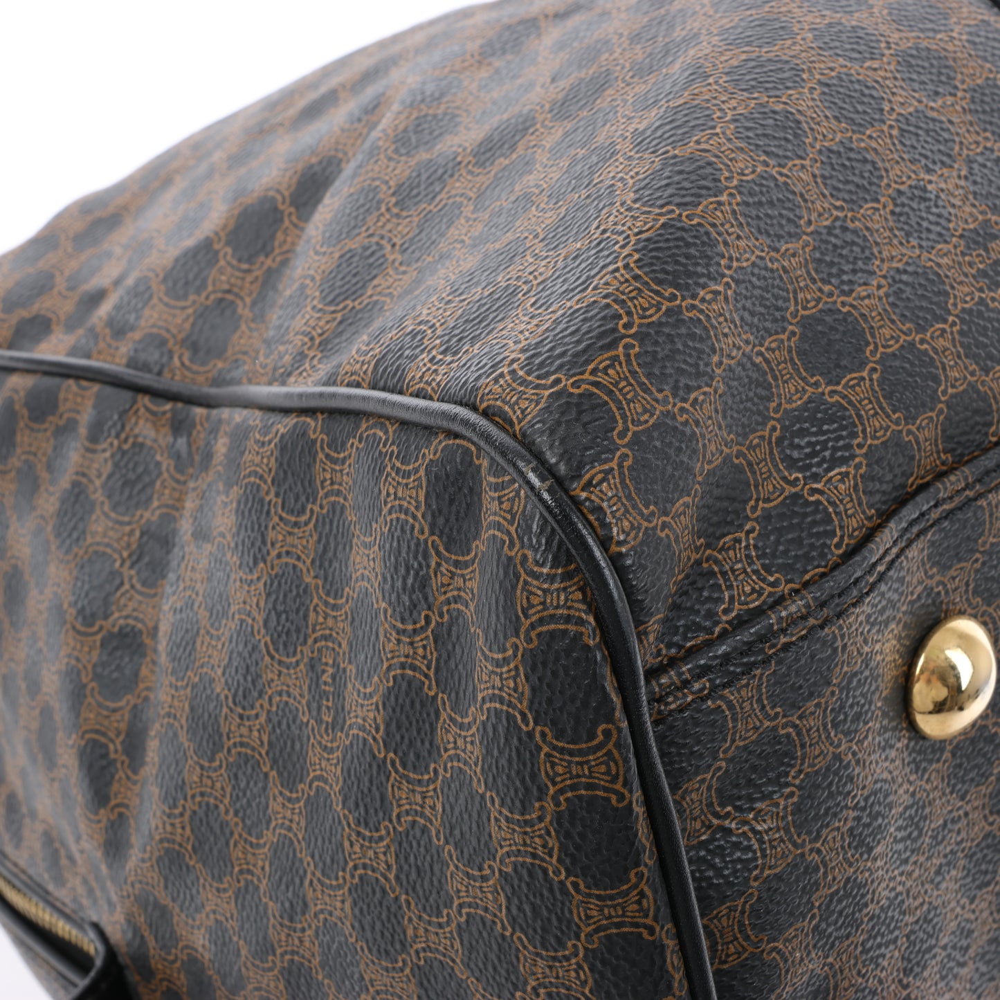 Celine Macadam Boston Reisetasche aus PVC und Leder in Schwarz × Braun