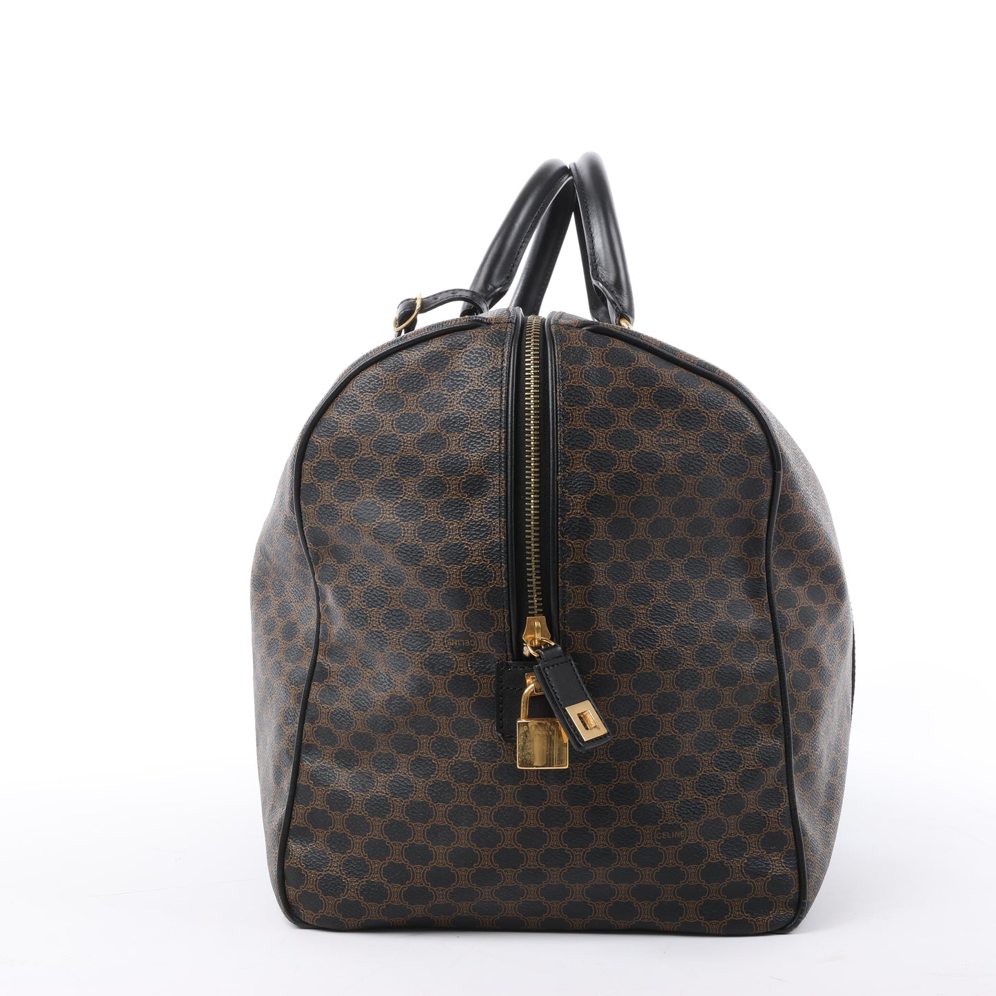 Celine Macadam Boston Reisetasche aus PVC und Leder in Schwarz × Braun
