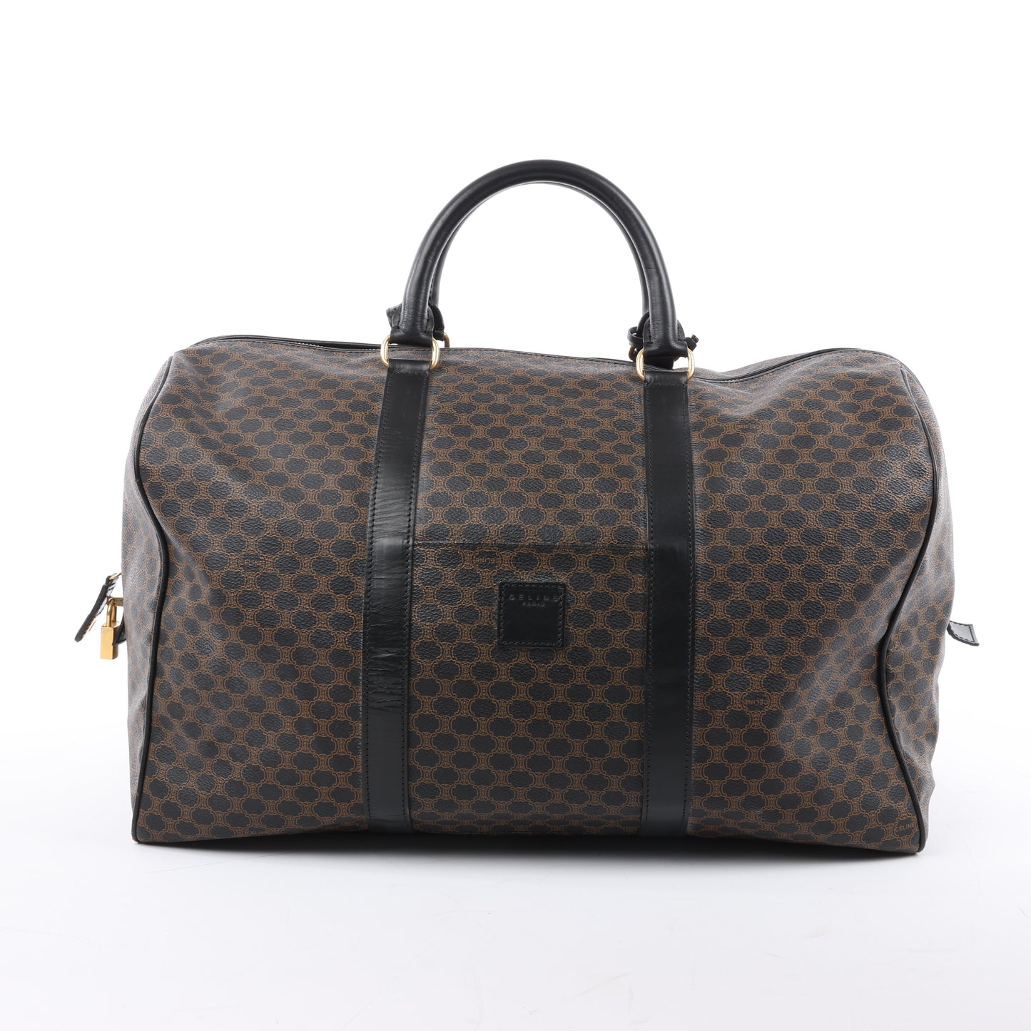 Celine Macadam Boston Reisetasche aus PVC und Leder in Schwarz × Braun