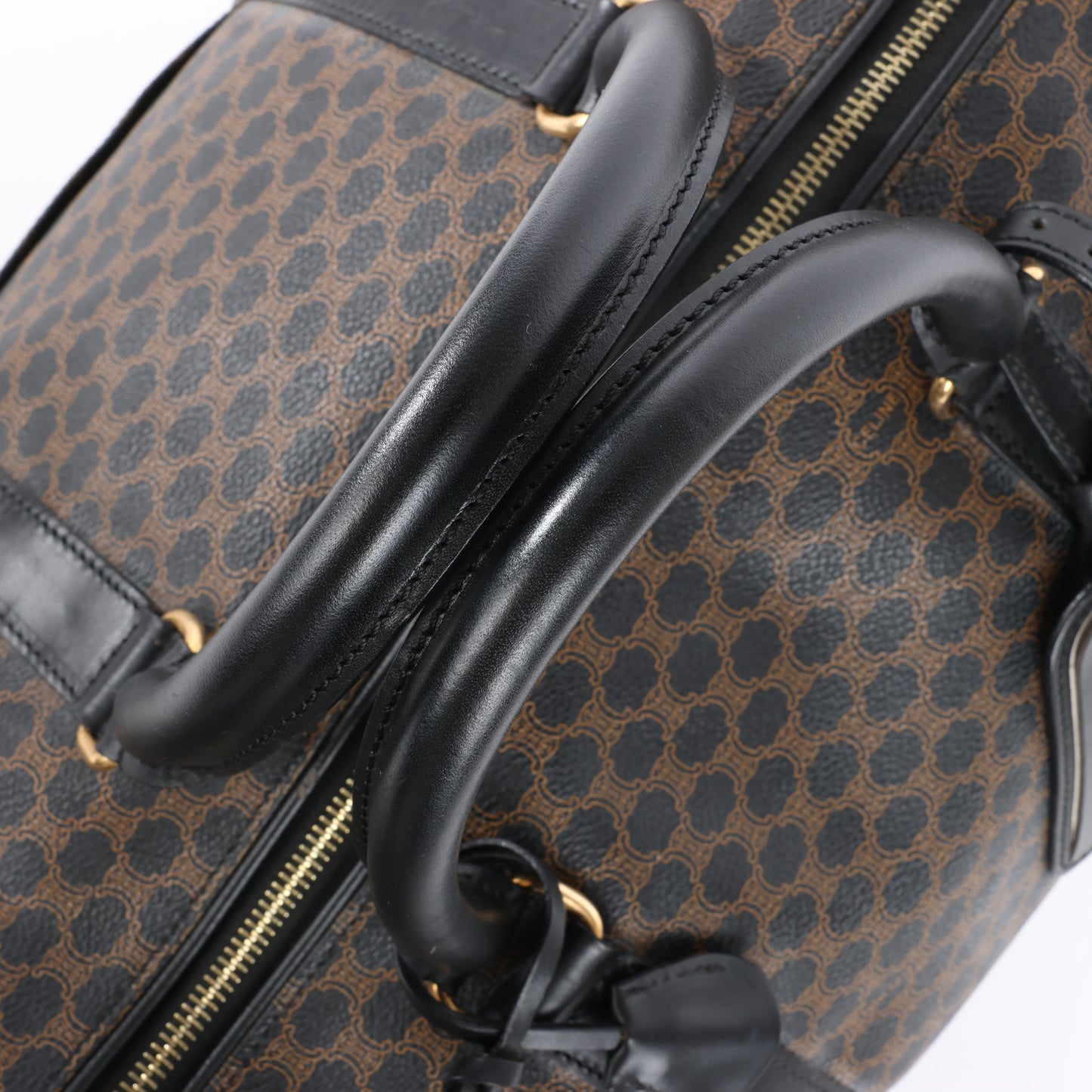 Celine Macadam Boston Reisetasche aus PVC und Leder in Schwarz × Braun
