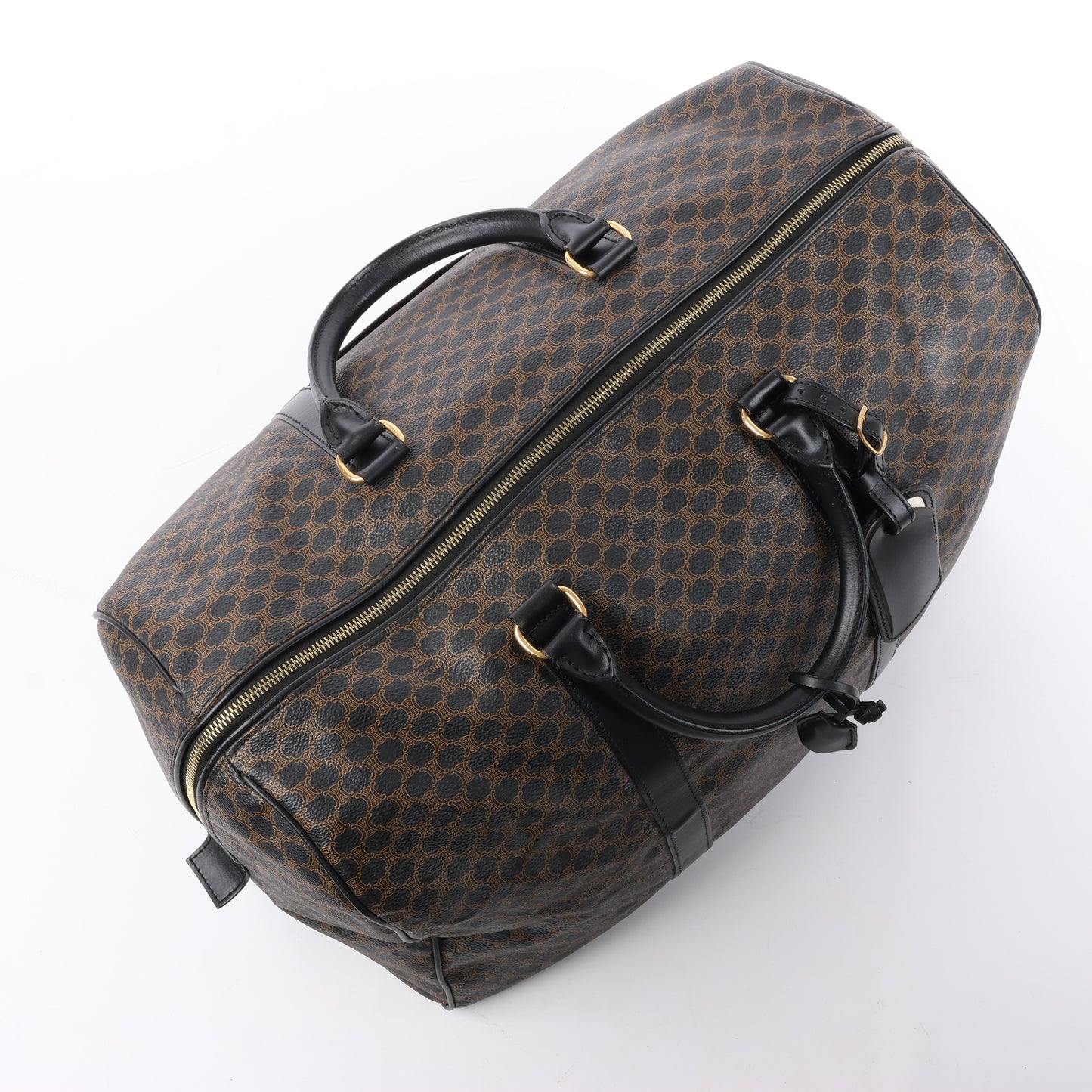 Celine Macadam Boston Reisetasche aus PVC und Leder in Schwarz × Braun