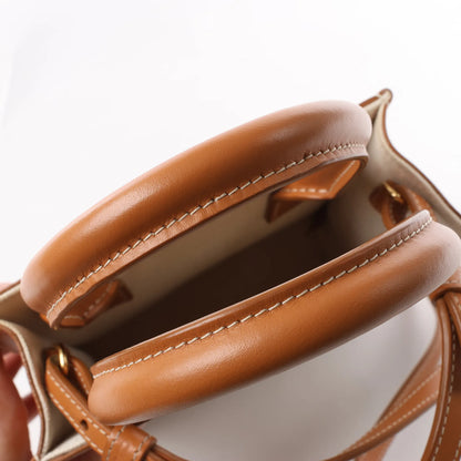 Celine Vertical  Mini Hippopotamus Canvas x Leather 2Way Handbag Beige x Brown