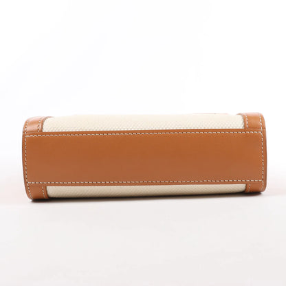 Celine Vertical  Mini Hippopotamus Canvas x Leather 2Way Handbag Beige x Brown