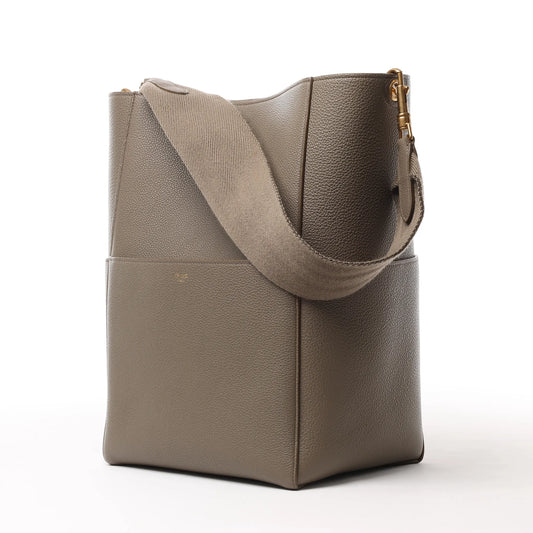 CELINE Seau Sangle Bucket Leder-Umhängetasche in Greige