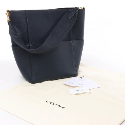 CELINE Seau Sangle Bucket-Schultertasche aus Leder in Marineblau