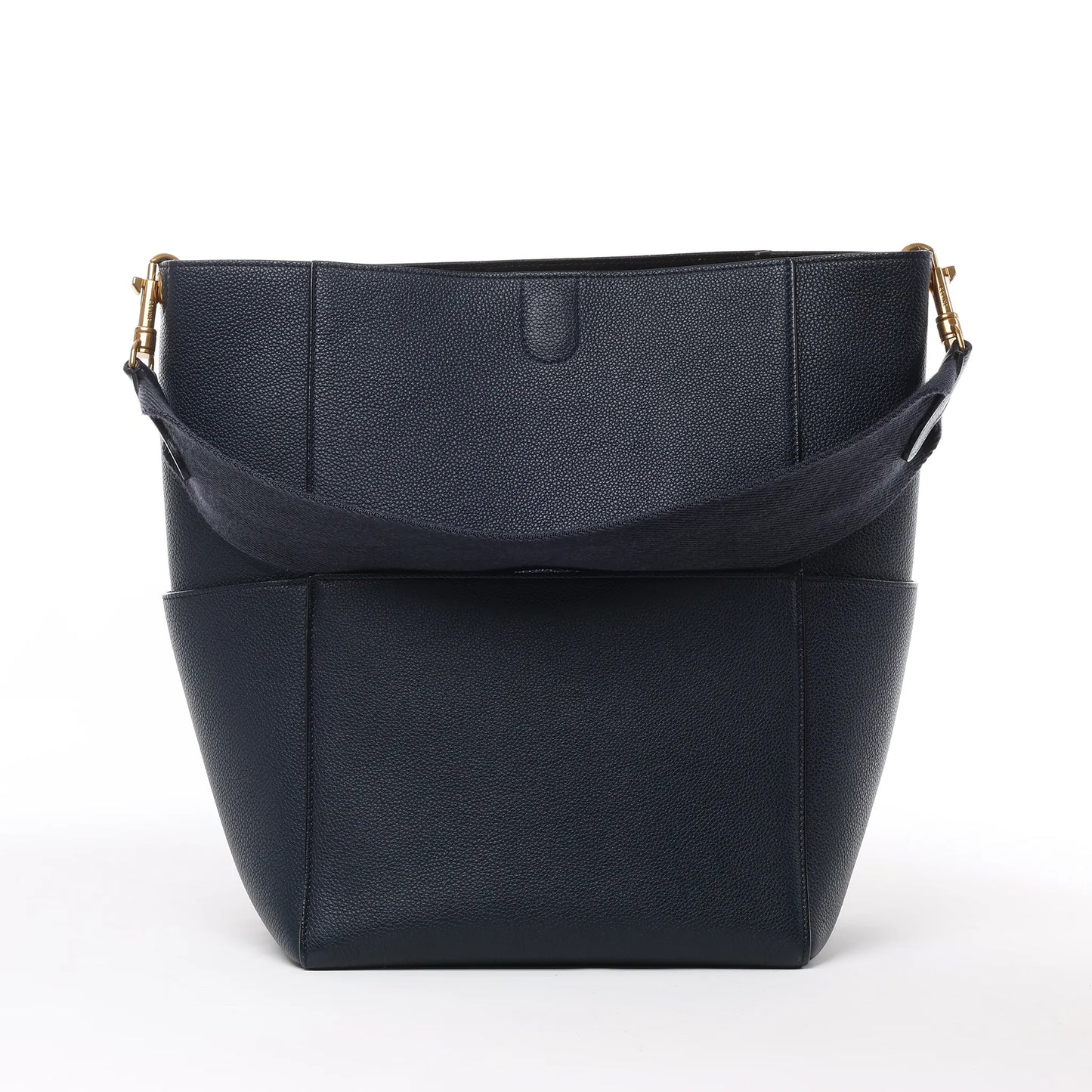 CELINE Seau Sangle Bucket-Schultertasche aus Leder in Marineblau