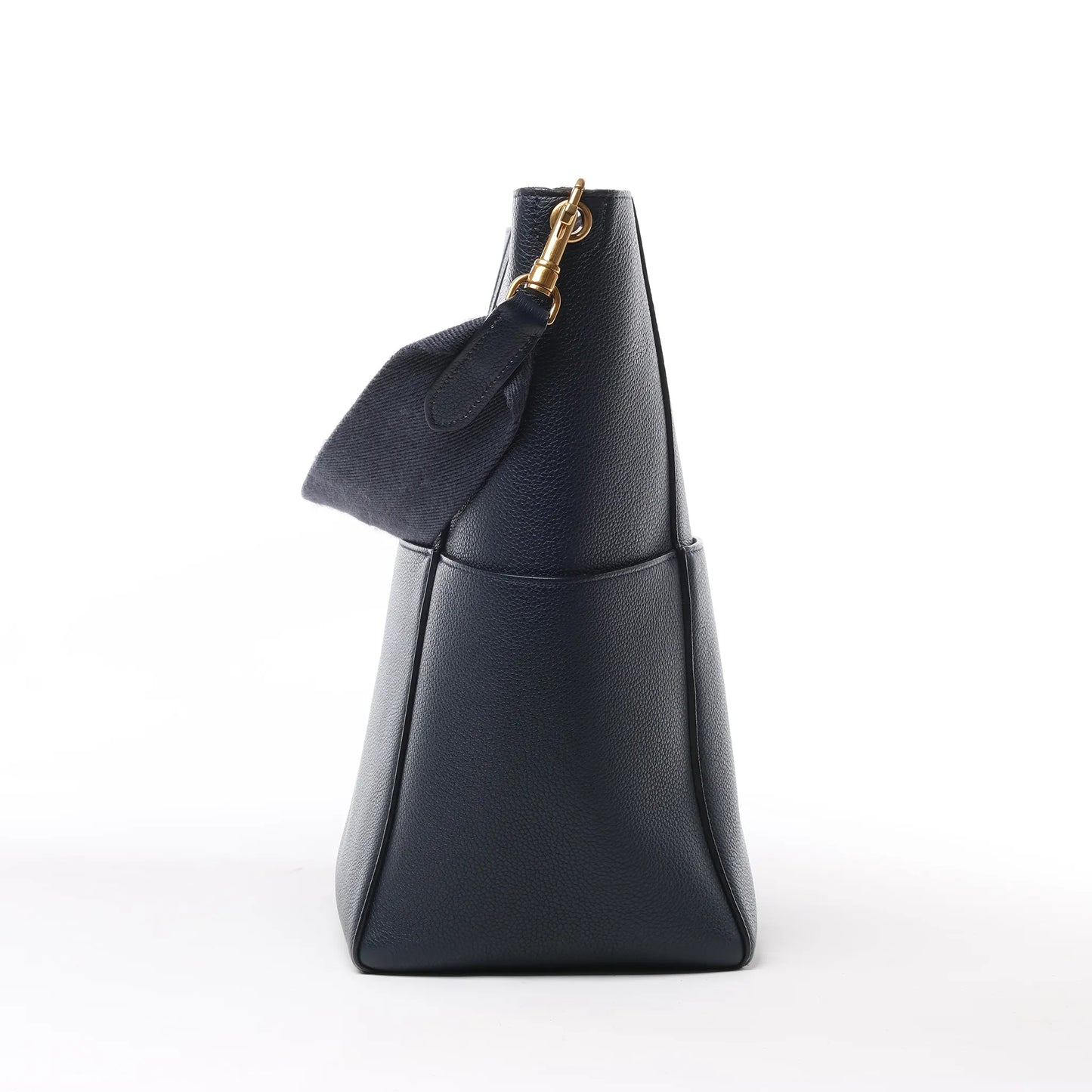 CELINE Seau Sangle Bucket-Schultertasche aus Leder in Marineblau