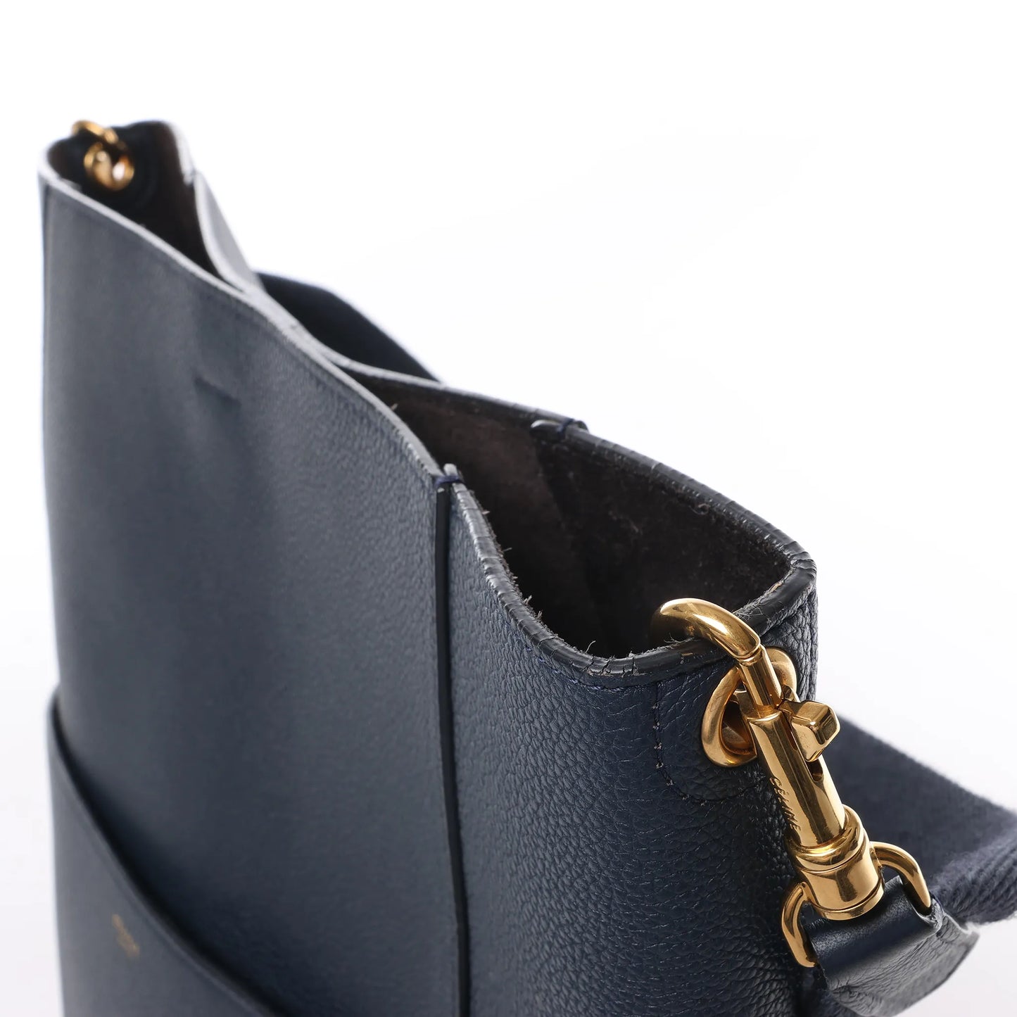 CELINE Seau Sangle Bucket-Schultertasche aus Leder in Marineblau