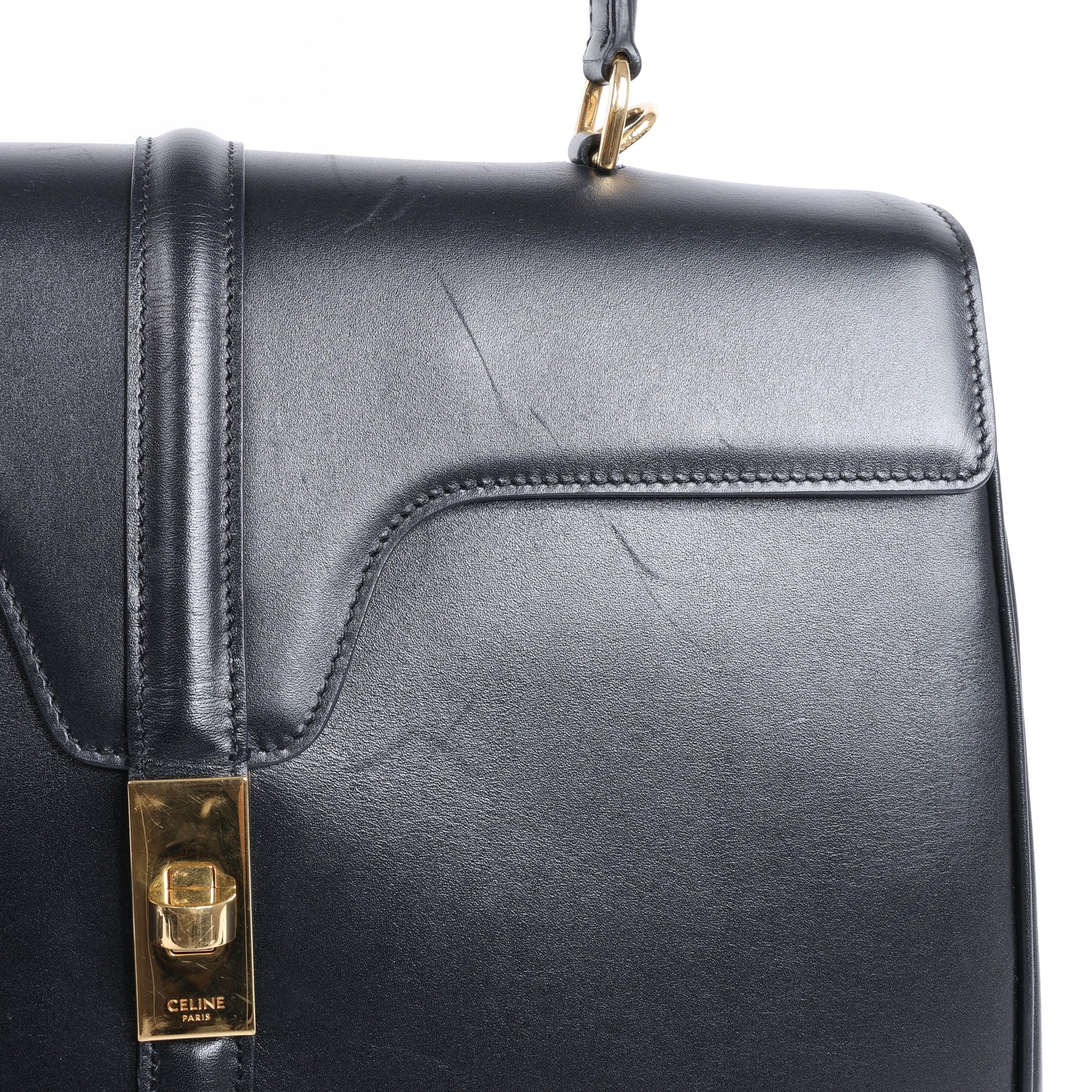 Celine – Sac 16 – Mittlere 2-Wege-Handtasche aus glattem Leder in Schwarz