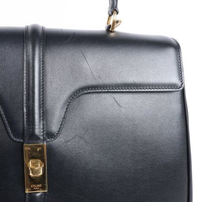 Celine – Sac 16 – Mittlere 2-Wege-Handtasche aus glattem Leder in Schwarz