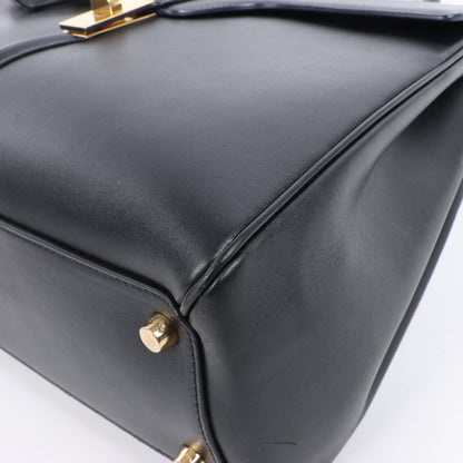 Celine – Sac 16 – Mittlere 2-Wege-Handtasche aus glattem Leder in Schwarz