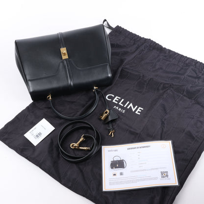Celine – Sac 16 – Mittlere 2-Wege-Handtasche aus glattem Leder in Schwarz