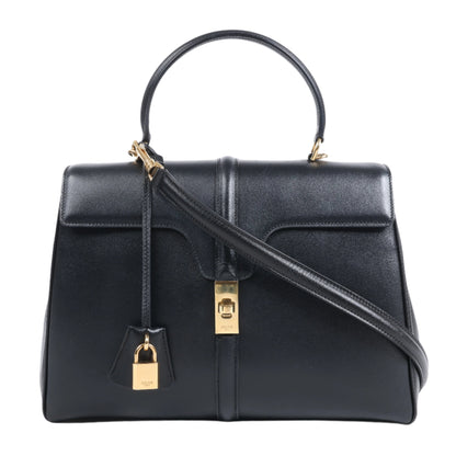 Celine – Sac 16 – Mittlere 2-Wege-Handtasche aus glattem Leder in Schwarz