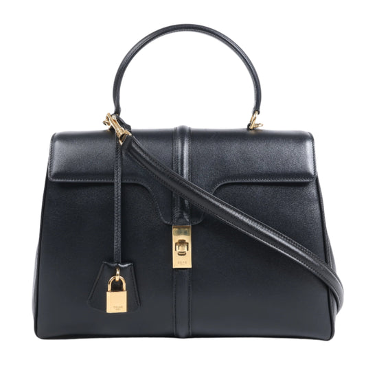 Celine – Sac 16 – Mittlere 2-Wege-Handtasche aus glattem Leder in Schwarz