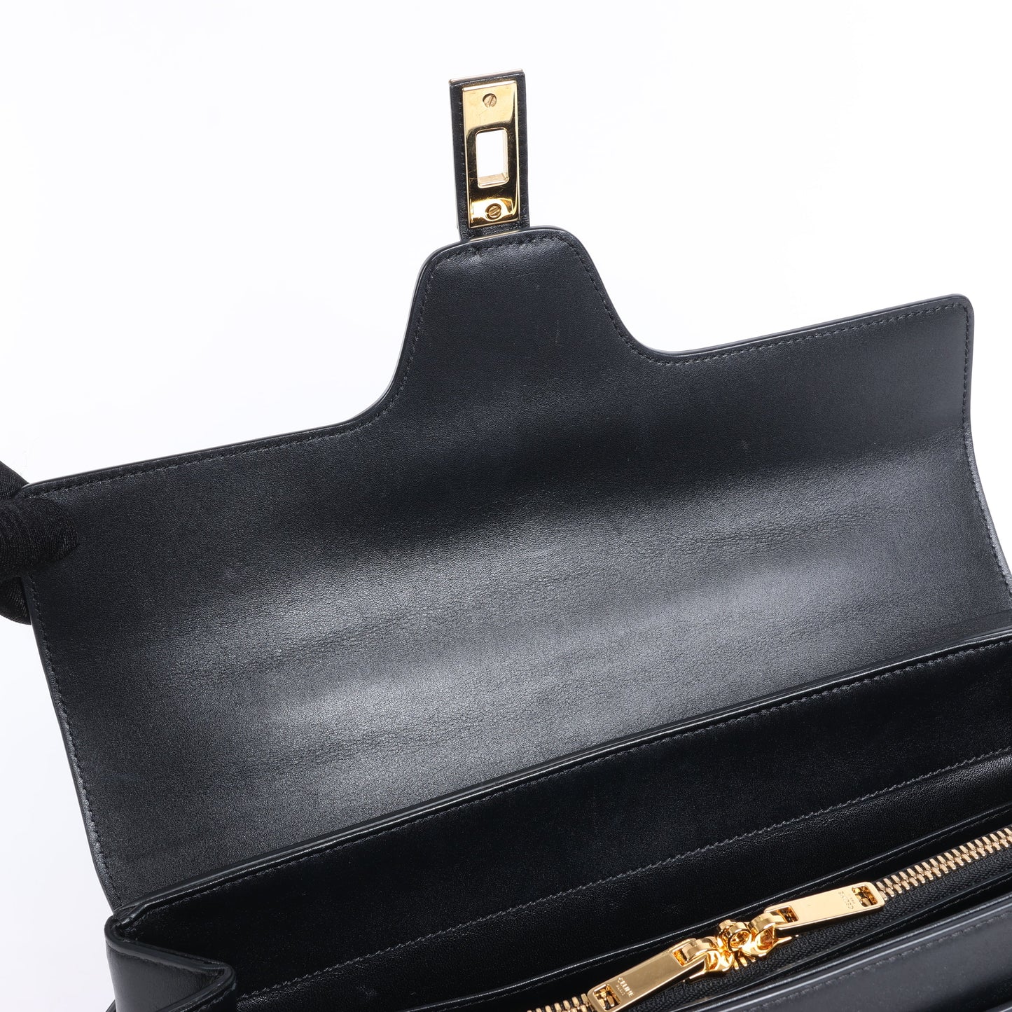 Celine – Sac 16 – Mittlere 2-Wege-Handtasche aus glattem Leder in Schwarz