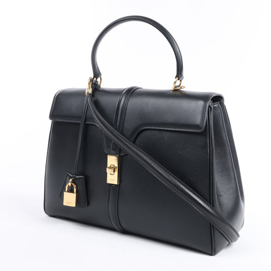 Celine – Sac 16 – Mittlere 2-Wege-Handtasche aus glattem Leder in Schwarz