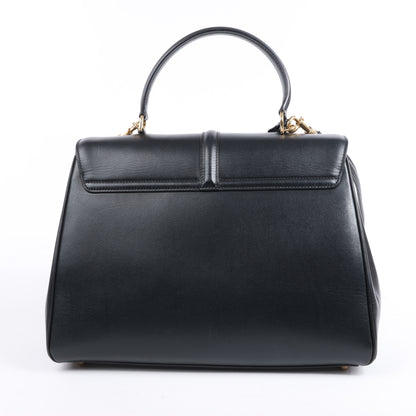 Celine – Sac 16 – Mittlere 2-Wege-Handtasche aus glattem Leder in Schwarz