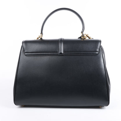 Celine – Sac 16 – Mittlere 2-Wege-Handtasche aus glattem Leder in Schwarz