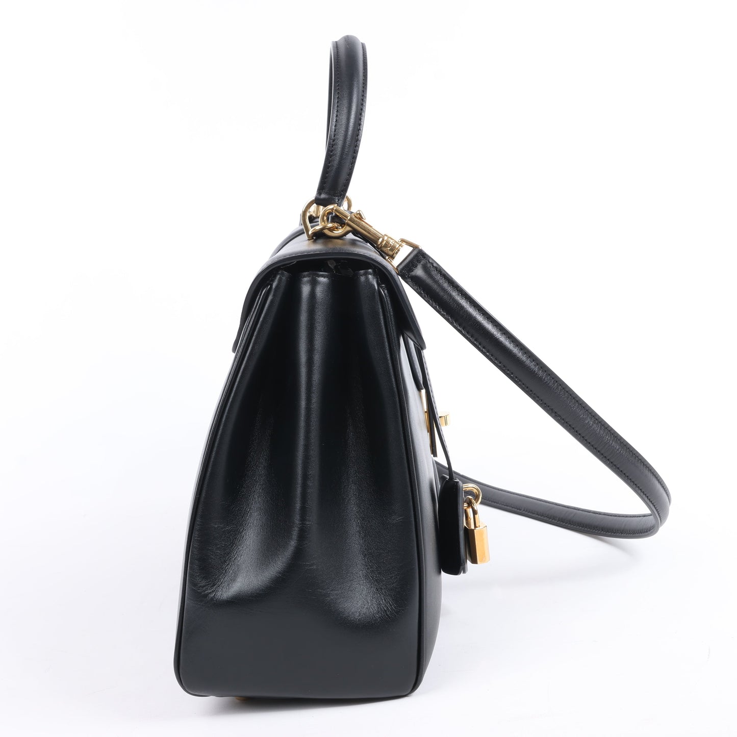 Celine – Sac 16 – Mittlere 2-Wege-Handtasche aus glattem Leder in Schwarz