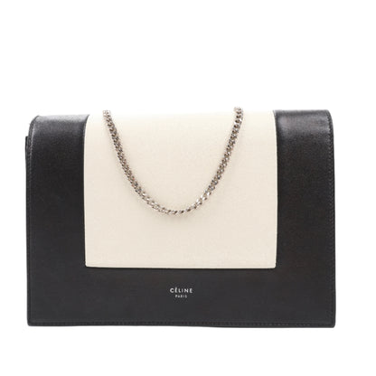 Celine Frame Abend-Schultertasche aus Leder mit Kette in Schwarz × Weiß