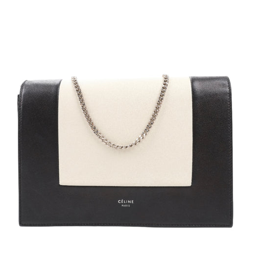 Celine Frame Abend-Schultertasche aus Leder mit Kette in Schwarz × Weiß