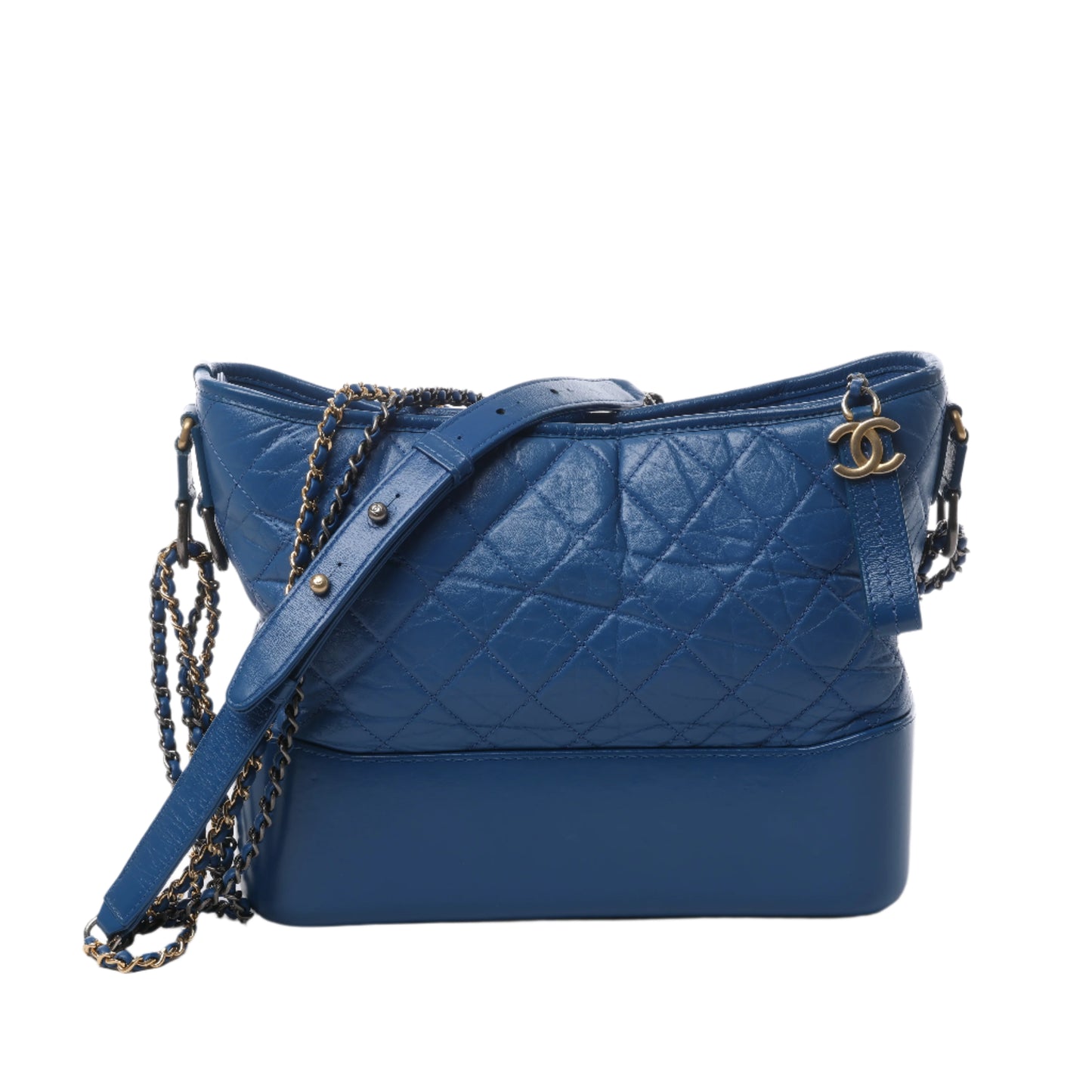 Chanel Gabrielle Doo Chanel Vintage Kalbsleder-Umhängetasche mit Kette Blaugold x Silbermetallbeschläge 27113839