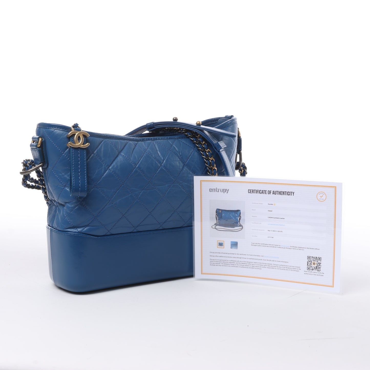 Chanel Gabrielle Doo Chanel Vintage Kalbsleder-Umhängetasche mit Kette Blaugold x Silbermetallbeschläge 27113839
