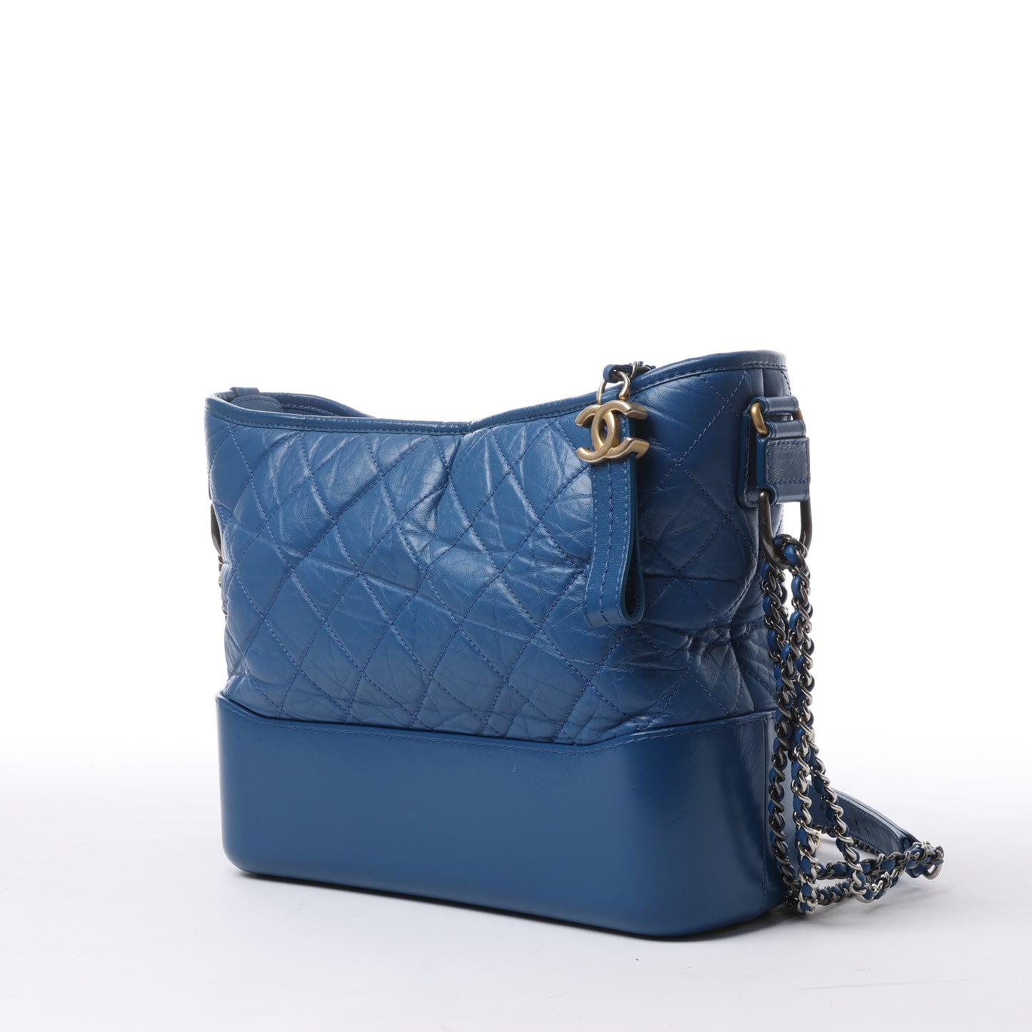 Chanel Gabrielle Doo Chanel Vintage Kalbsleder-Umhängetasche mit Kette Blaugold x Silbermetallbeschläge 27113839