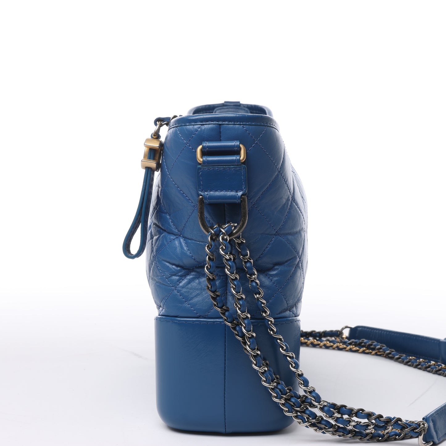 Chanel Gabrielle Doo Chanel Vintage Kalbsleder-Umhängetasche mit Kette Blaugold x Silbermetallbeschläge 27113839