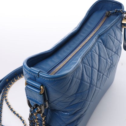 Chanel Gabrielle Doo Chanel Vintage Kalbsleder-Umhängetasche mit Kette Blaugold x Silbermetallbeschläge 27113839