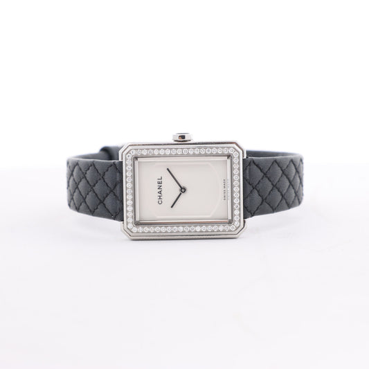 Chanel Boyfriend H6955 KTF95332 SS &amp; Leder QZ Uhr mit silbernem Zifferblatt