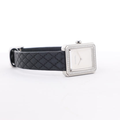 Chanel Boyfriend H6955 KTF95332 SS &amp; Leder QZ Uhr mit silbernem Zifferblatt