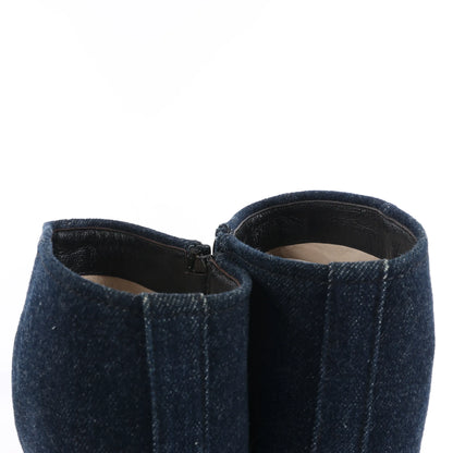 Chanel Coco Mark Denim Long Boots in Navy Blue, Size 37 EU