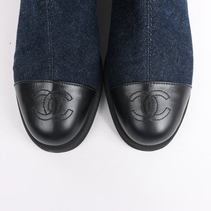 Chanel Coco Mark Denim Long Boots in Navy Blue, Size 37 EU