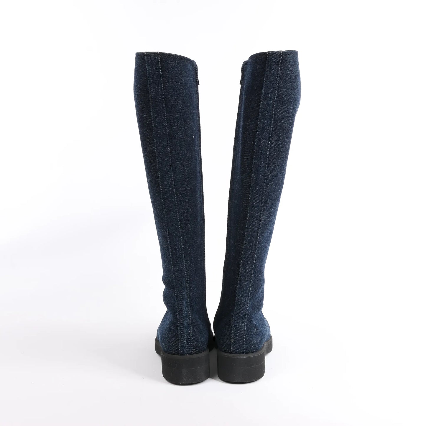 Chanel Coco Mark Denim Long Boots in Navy Blue, Size 37 EU