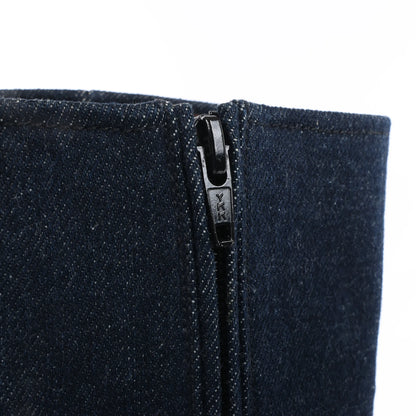 Chanel Coco Mark Denim Long Boots in Navy Blue, Size 37 EU