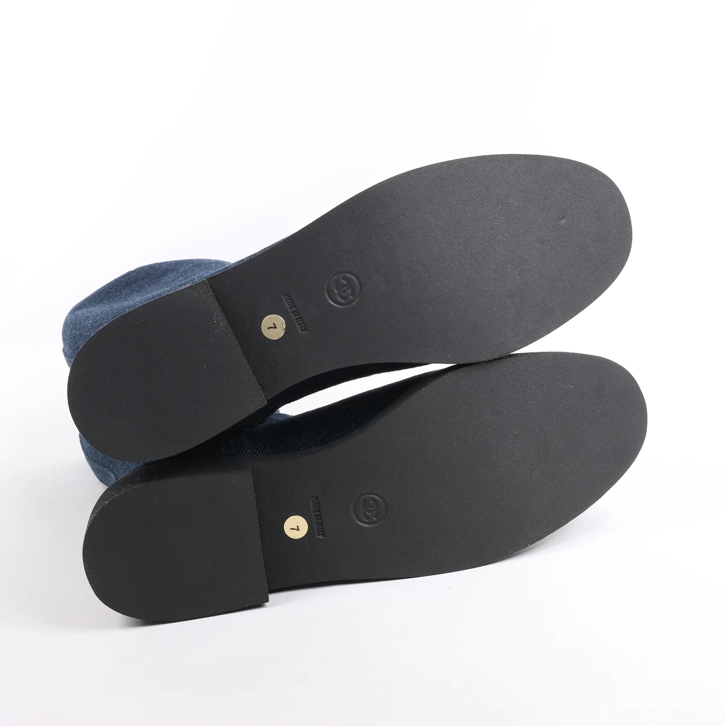 Chanel Coco Mark Denim Long Boots in Navy Blue, Size 37 EU