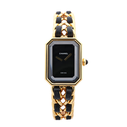 Chanel Premiere L H0001 MN16207 GP &amp; Leder QZ Schwarzes Zifferblatt