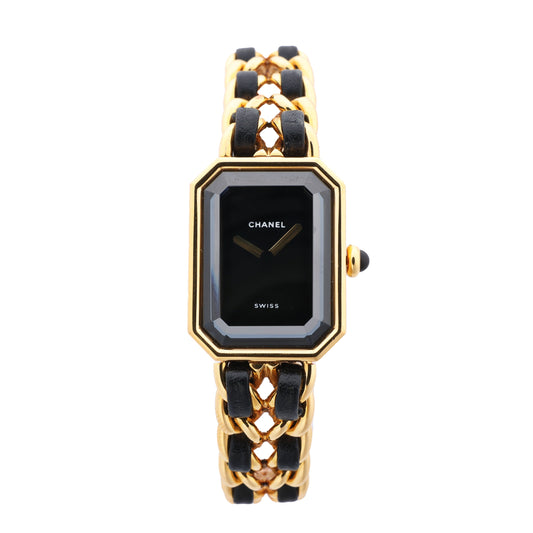 Chanel Premiere L H0001 MN16207 GP &amp; Leder QZ Schwarzes Zifferblatt
