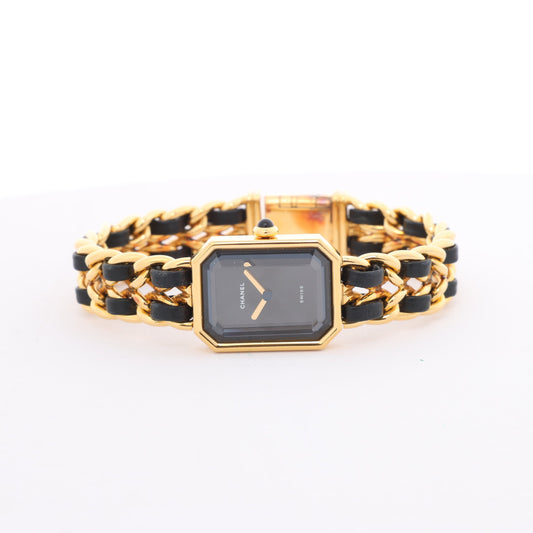 Chanel Premiere L H0001 MN16207 GP &amp; Leder QZ Schwarzes Zifferblatt